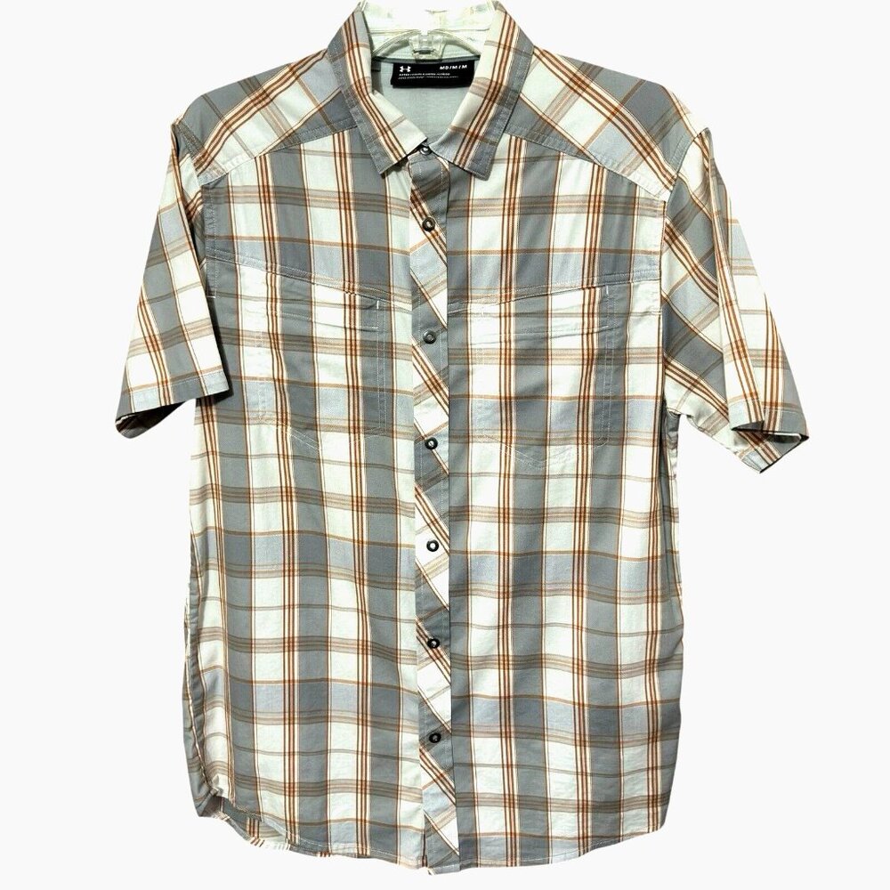 Under Armour Plaid Snap Shirt M Performance Stretch Outdoor Core Cotton Blend